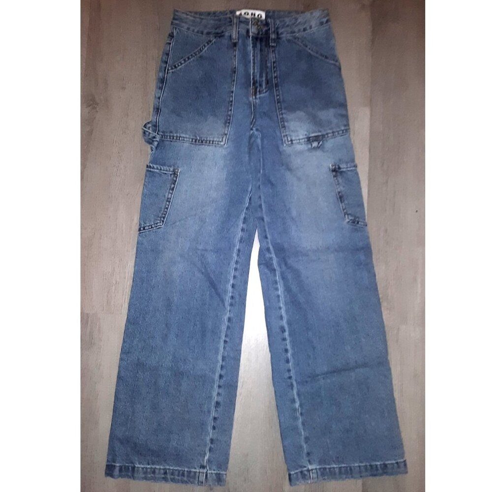 S.O.N.G. High Rise Carpenter Baggy Wide Leg Jeans Size 00/23 Distressed Denim